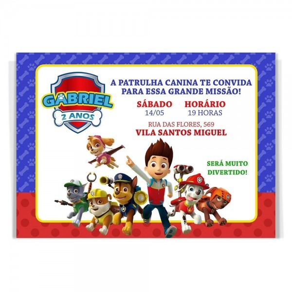 10 convites aniversÃ¡rio menino patrulha canina + brinde!