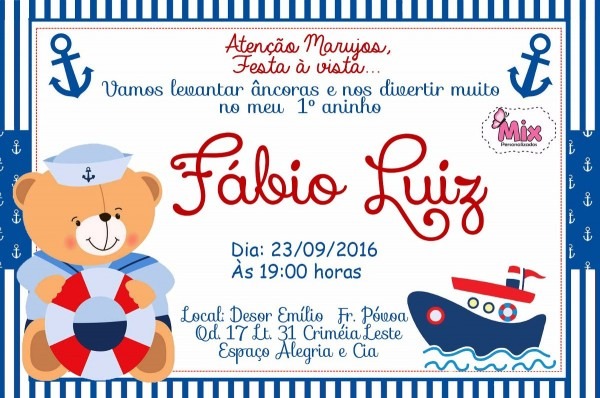 20 convites para aniversario infantil tema urso marinheiro