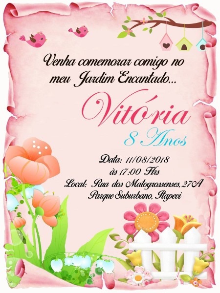 25 convite pergaminho jardim encantado