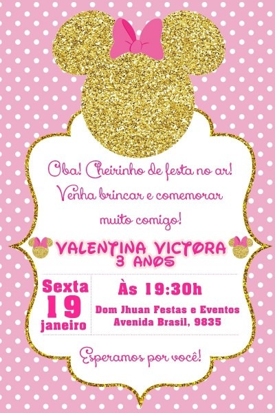 30 convites minnie rosa e dourado 30 convites minnie rosa e dourado