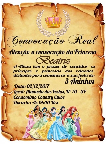 35 convite pergaminho princesas disney