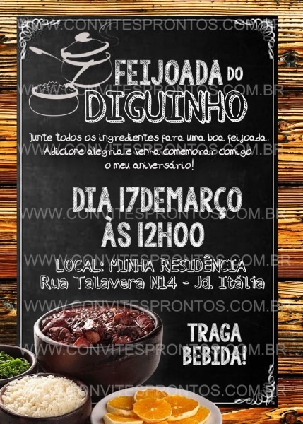 Convite de aniversário tema feijoada Convite de aniversário tema feijoada