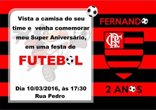 50 convites infantil flamengo envelope personalizado