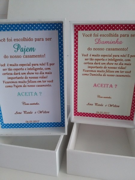 5 caixas convite pajem e daminhas