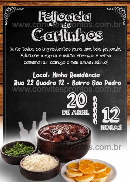 Convite de aniversário tema feijoada Convite de aniversário tema feijoada