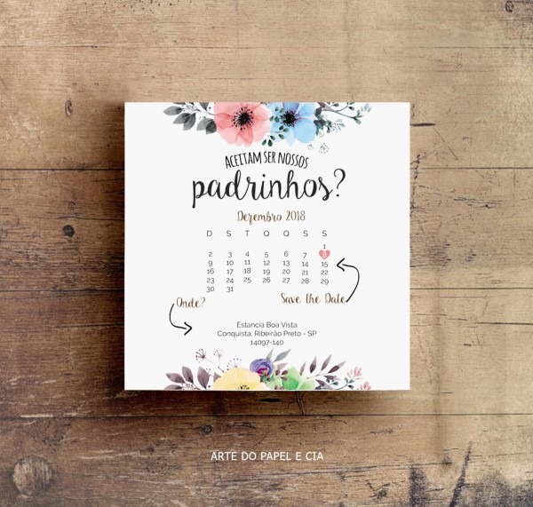 A225 convite de padrinhos + calendário cor pastel no elo7 A225 convite de padrinhos + calendário cor pastel no elo7