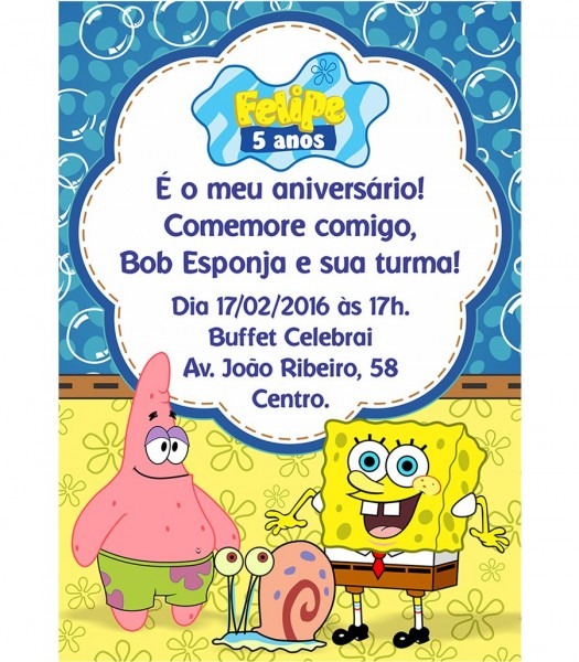 Arte convite aniversÃ¡rio bob esponja