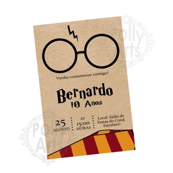 Arte convite aniversÃ¡rio harry potter digital virtual no elo7