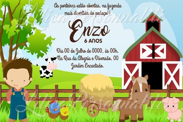 Arte convite digital aniversÃ¡rio infantil fazendinha menino