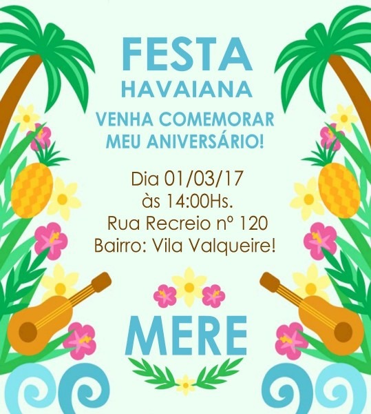Arte convite digital virtual festa havaiana aloha Arte convite digital virtual festa havaiana aloha