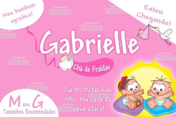 Arte convite digital virtual pampers menina ou menino