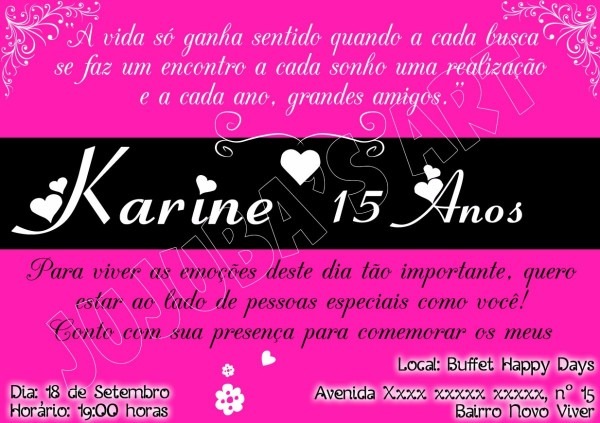 Arte digital convite 15 anos para imprimir em casa