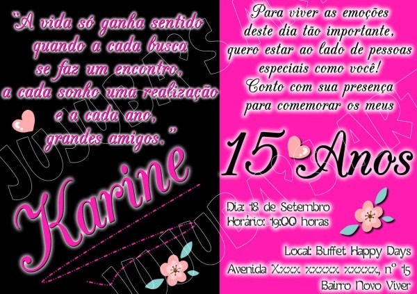 Arte digital convite 15 anos para imprimir em casa