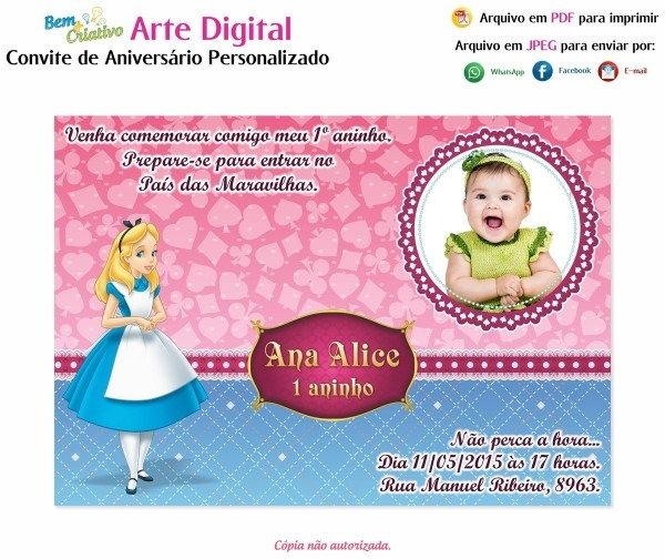 Arte Digital Convite Infantil Alice No PaÃ­s Das Maravilhas