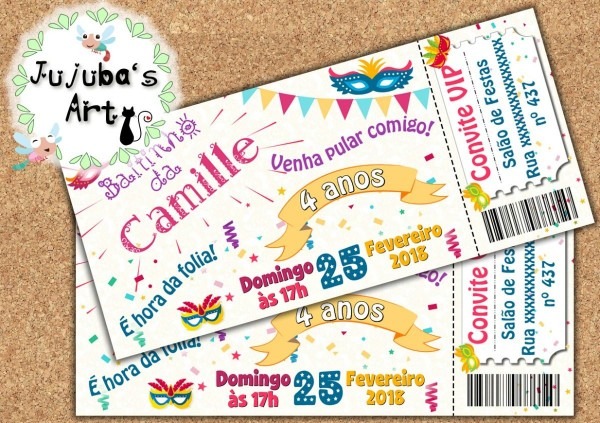 Arte digital convite ingresso bailinho de carnaval