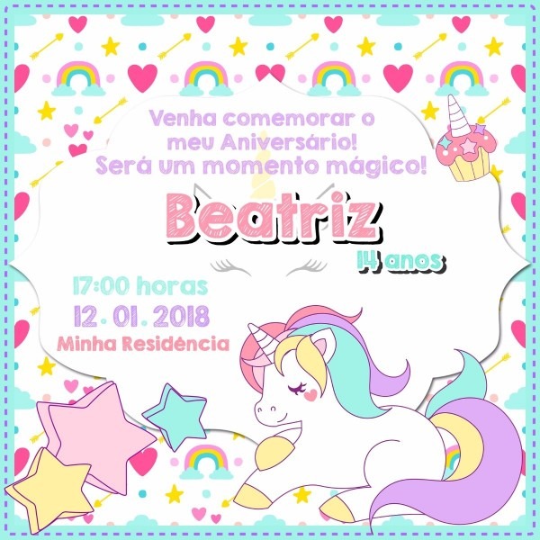 Arte digital convite unicÃ³rnio