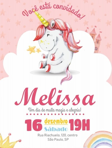 Arte digital para convites aniversario infantil unicÃ³rnio