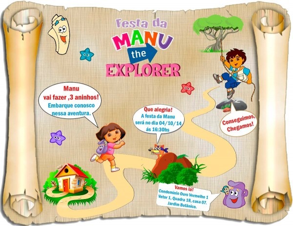 Arte do convite mapa da dora aventureira