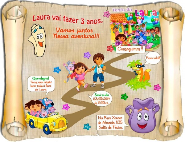 Arte do convite mapa da dora aventureira