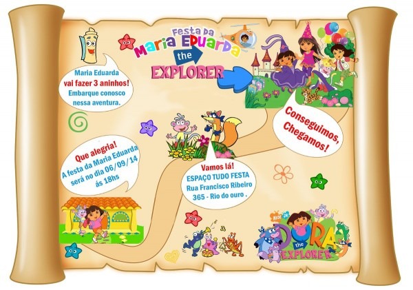 Arte do convite mapa da dora aventureira