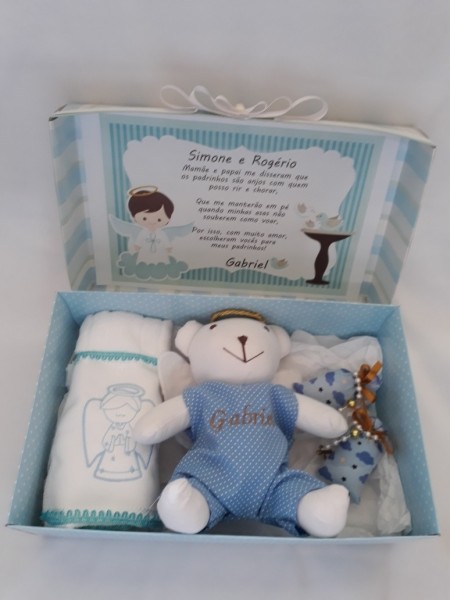 Caixa convite padrinhos batizado batismo lembrancinha toalha