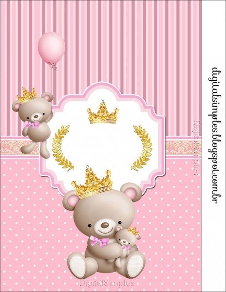 Artes digitais gratuitas para imprimir  ursinha princesa rosa