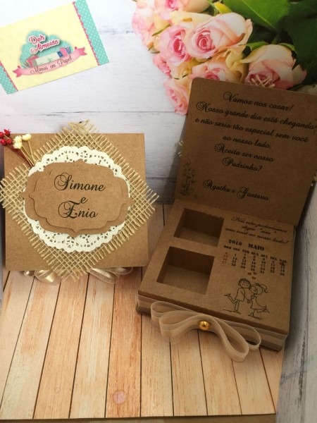 Caixa convite padrinhos casamento rustico Caixa convite padrinhos casamento rustico