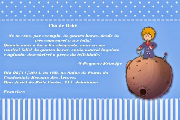 Chá do pequeno prÃncipe francisco convite chá de bebê do principe Chá do pequeno prÃncipe francisco convite chá de bebê do principe
