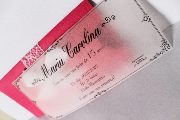 Convite 15 anos impresso papel vegetal