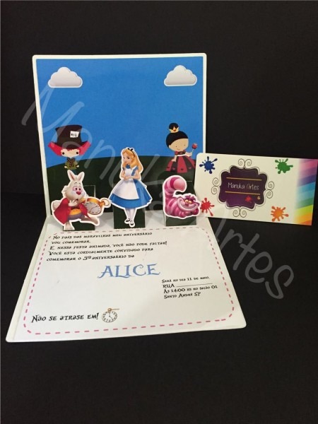 Convite 3d pop up alice no elo7 Convite 3d pop up alice no elo7