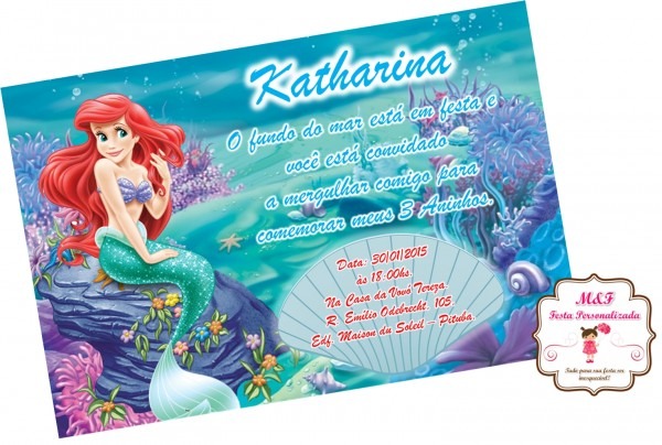 Arte convite digital pequena sereia em sp, piracicaba Arte convite digital pequena sereia em sp, piracicaba