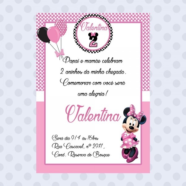 Convite aniversÃ¡rio minnie rosa no elo7