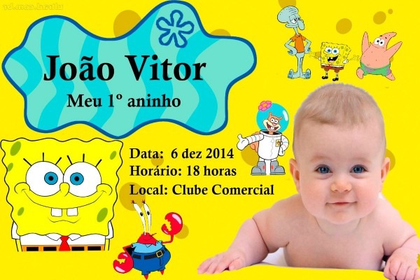 Convite arte digital personalizada bob esponja