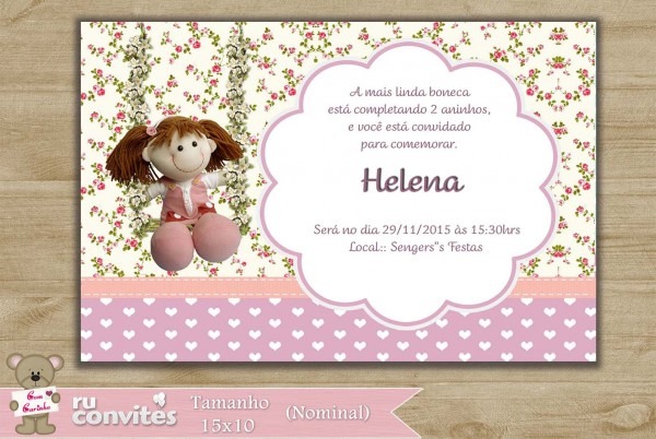 Convite boneca de pano (444) no elo7 Convite boneca de pano (444) no elo7