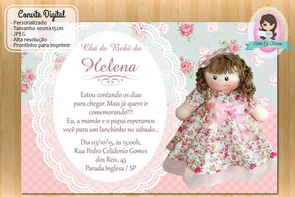 Convite bonecas de pano Convite bonecas de pano