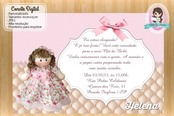 Convite bonecas de pano Convite bonecas de pano