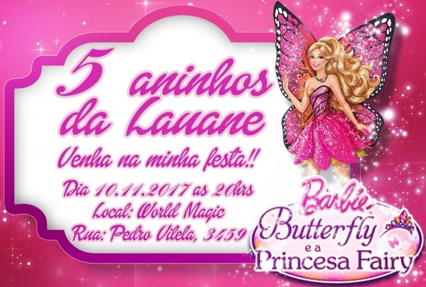 Convite cartão de visita barbie butterfly Convite cartão de visita barbie butterfly