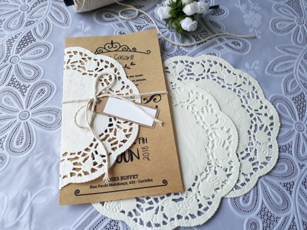 Convite casamento, rústico, papel rendado, renda, barato Convite casamento, rústico, papel rendado, renda, barato