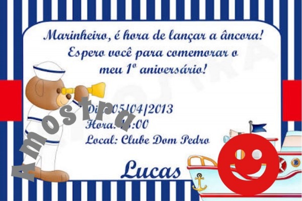 Convite arte digital urso marinheiro chÃ¡ de bebÃª aniversÃ¡rio