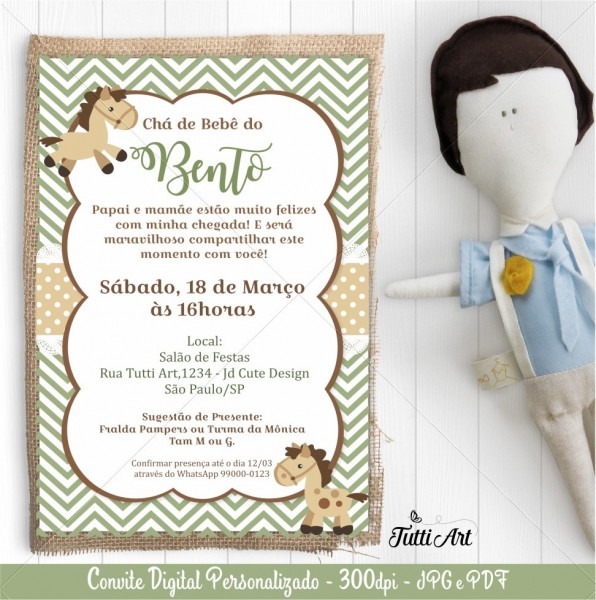 Convite chá de bebê cavalinho Convite chá de bebê cavalinho