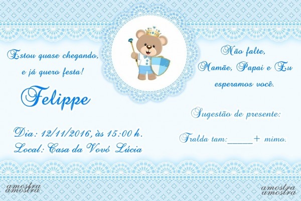 Convite chÃ¡ de bebe ursinho no elo7