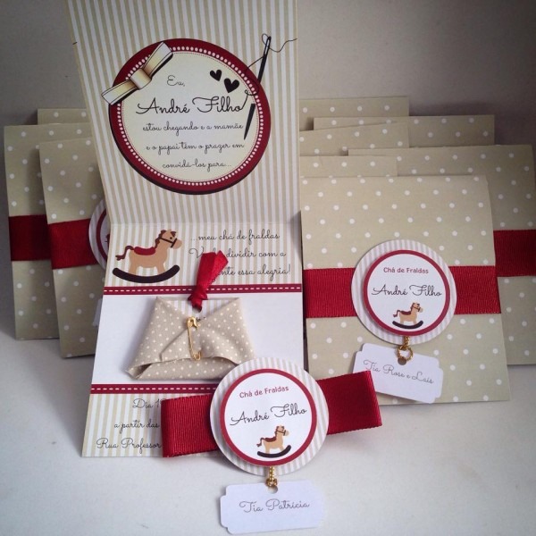 Convite cha de fralda bege e vinho cavalinho â ana convites Convite cha de fralda bege e vinho cavalinho â ana convites