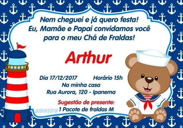Convite chÃ de fraldas ursinho marinheiro no elo7