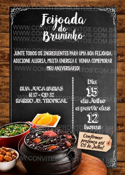 Convite de aniversário tema feijoada 2 Convite de aniversário tema feijoada 2