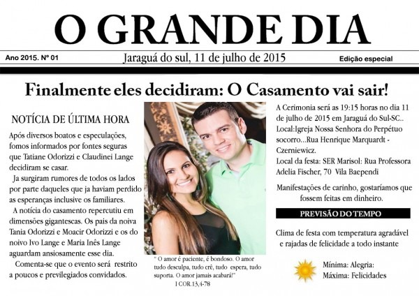 Convite de casamento de jornal no elo7