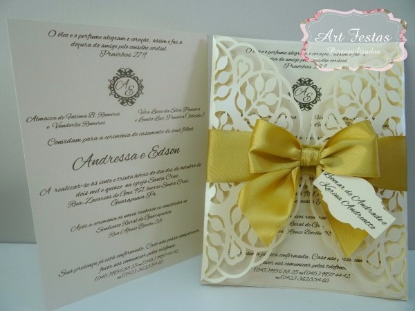 Convite de casamento e aniversÃ¡rio com envelope renda
