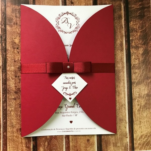 Convite de casamento marsala (bordo) 2 no elo7