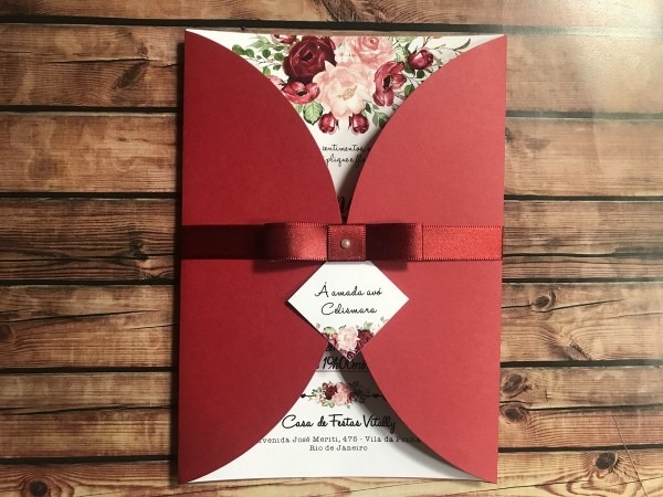 Convite de casamento marsala (floral vermelho,bordo)