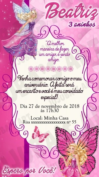 Convite digital barbie butterfly para whatsapp Convite digital barbie butterfly para whatsapp