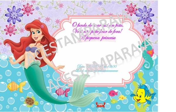 Convite digital pequena sereia ariel (frete grátis) no elo7 Convite digital pequena sereia ariel (frete grátis) no elo7